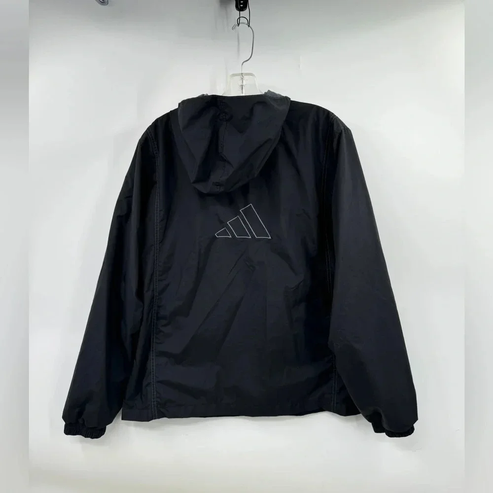 Vintage Adidas Black Windbreaker Jacket Full Zip Hooded Men Size L Back Logo